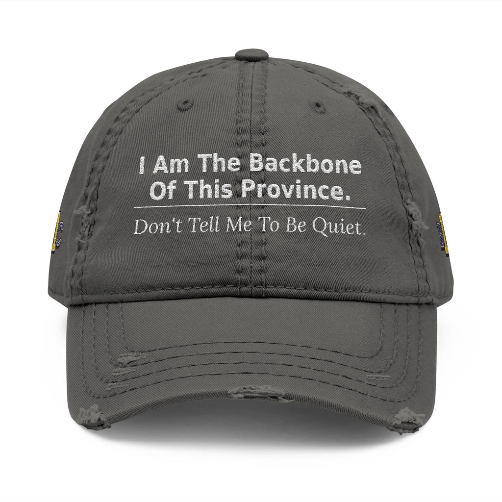 Distressed Embroidered Dad Hat — I Am The Backbone Of This Province - view 4