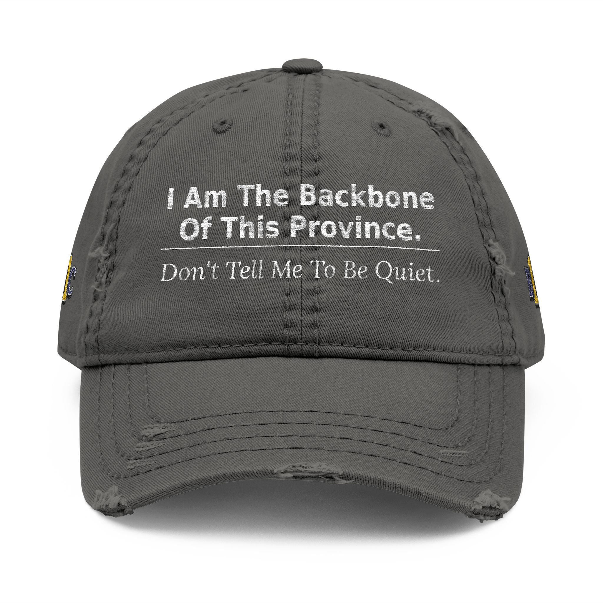 Distressed Embroidered Dad Hat — I Am The Backbone Of This Province - view 4
