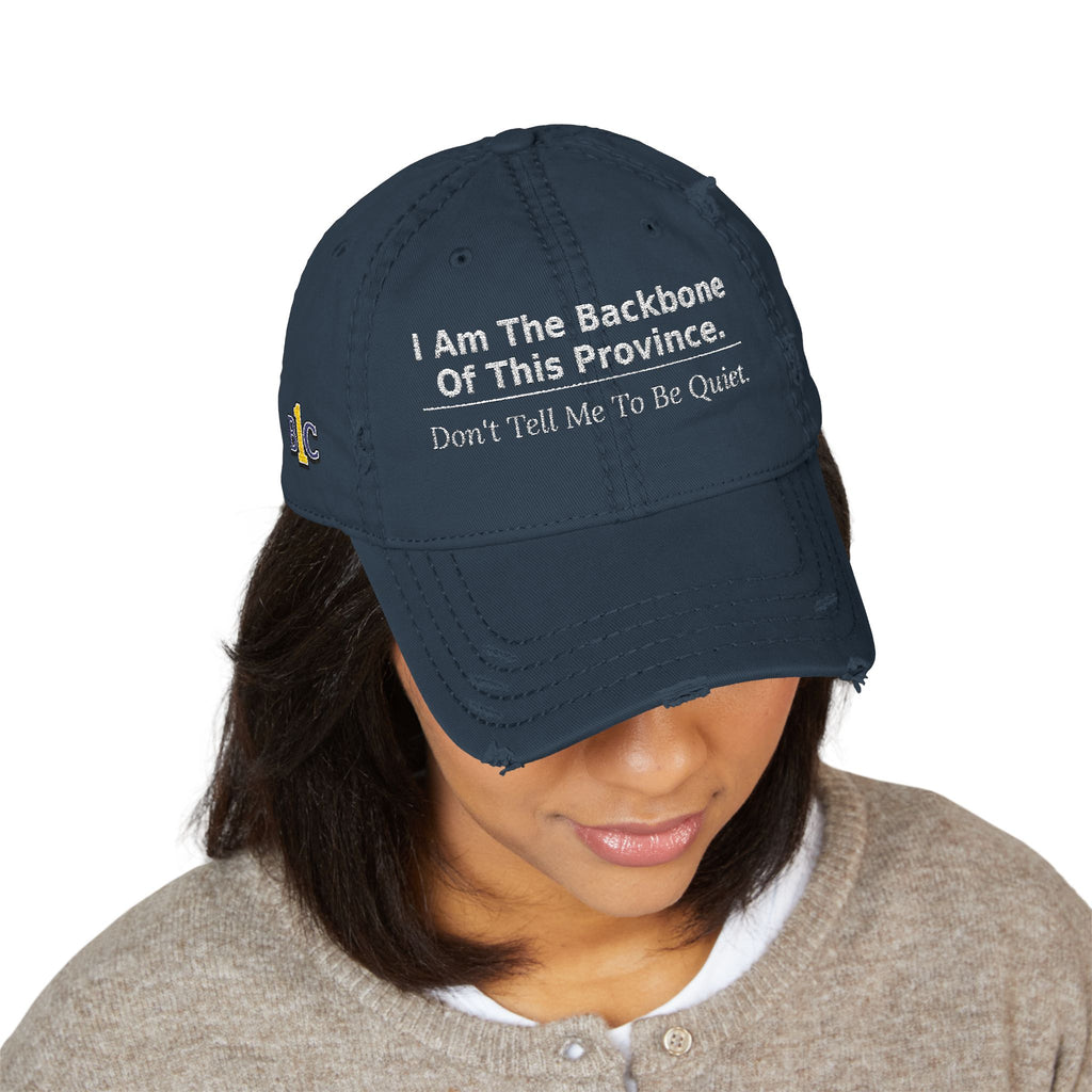 Distressed Embroidered Dad Hat — I Am The Backbone Of This Province - view 11