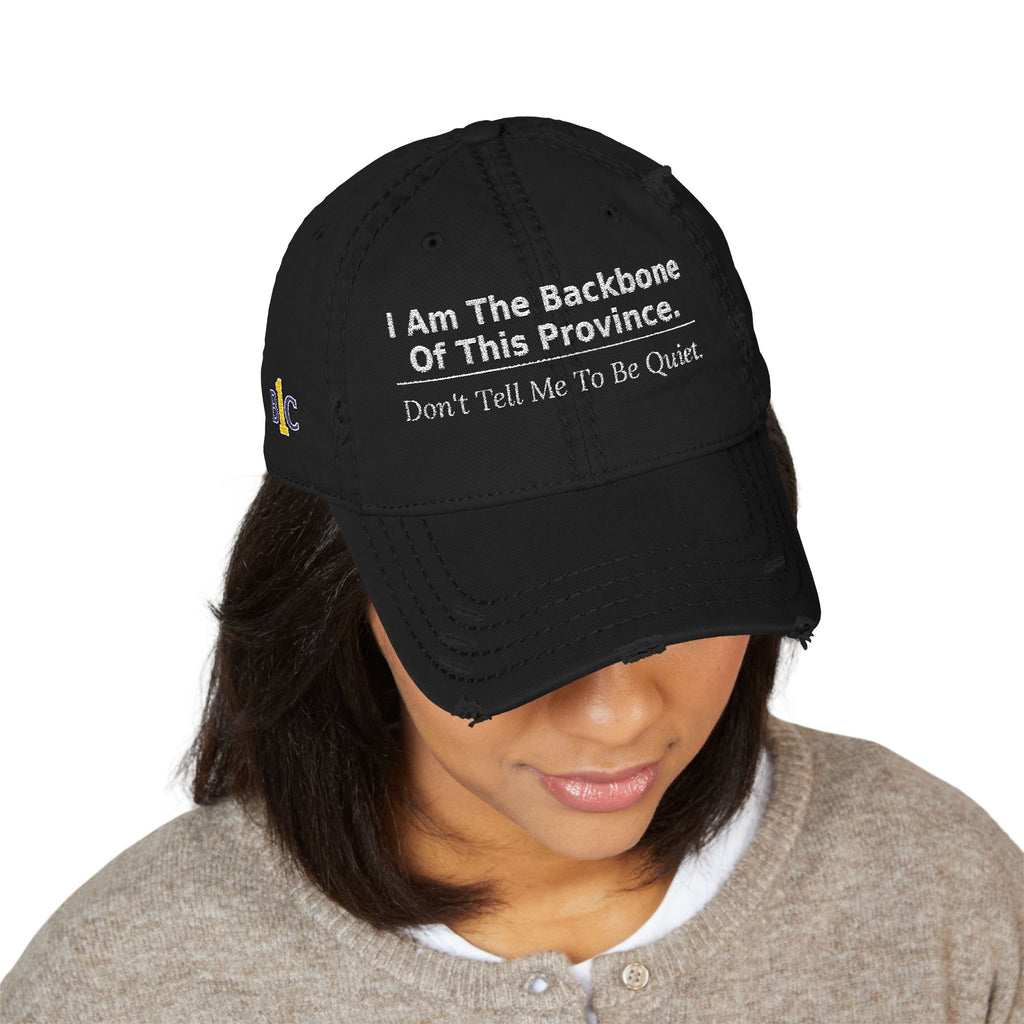 Distressed Embroidered Dad Hat — I Am The Backbone Of This Province - view 8
