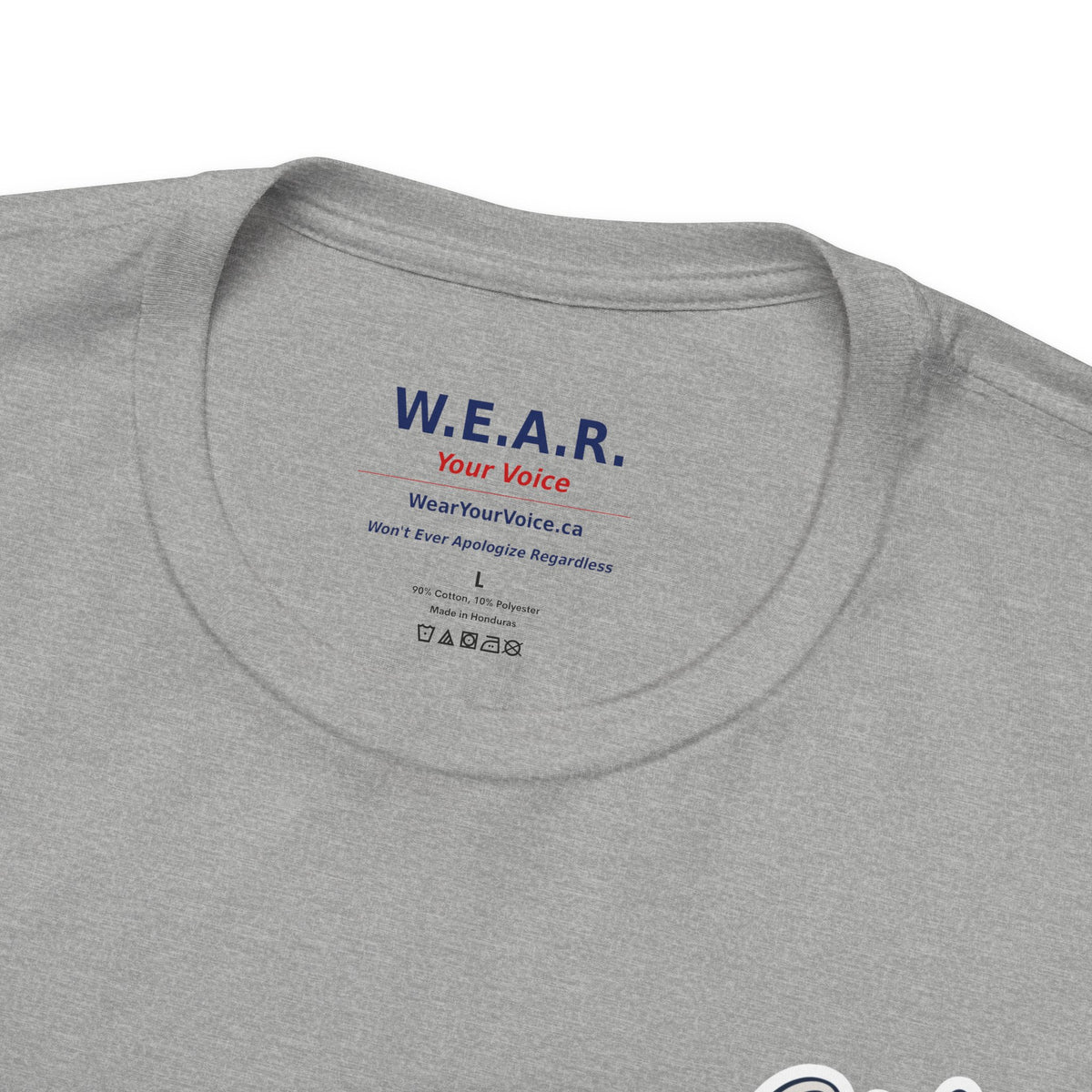Clown Show Carney tee — inside collar label — W.E.A.R. Your Voice branding