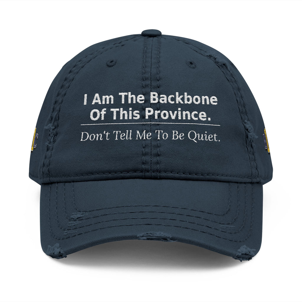 Distressed Embroidered Dad Hat — I Am The Backbone Of This Province - view 3