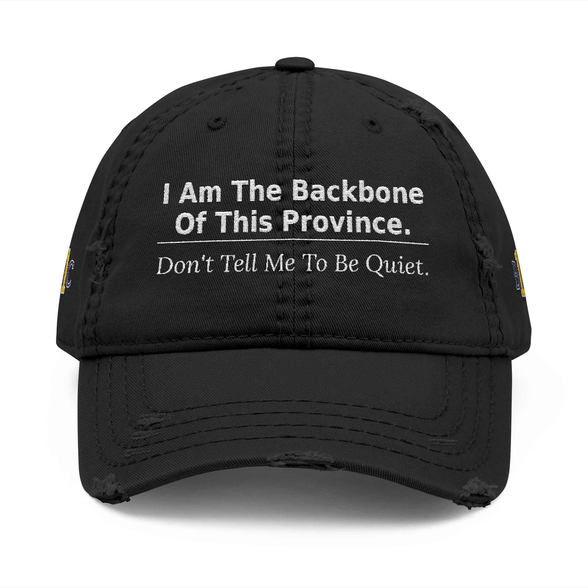 Distressed Embroidered Dad Hat — I Am The Backbone Of This Province - view 2